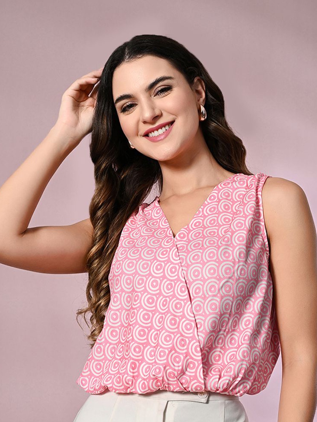 

all about you Women Geometric Printed Wrap Crop Top, Pink