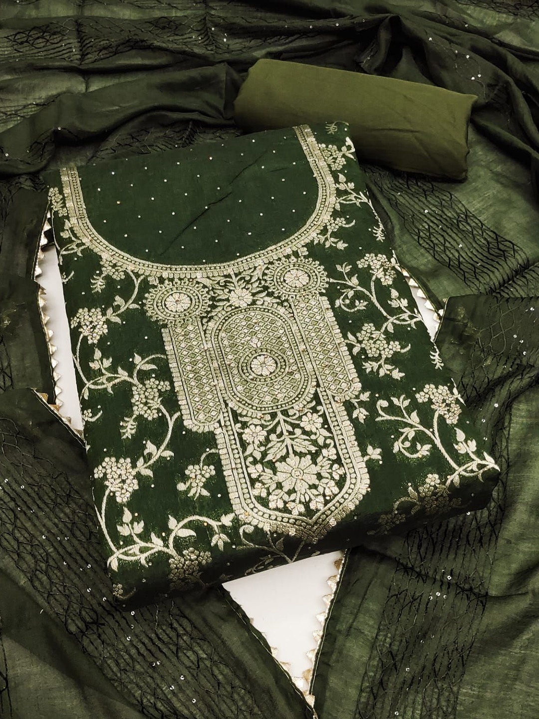 

mimi design Unstitched Dress Material, Green