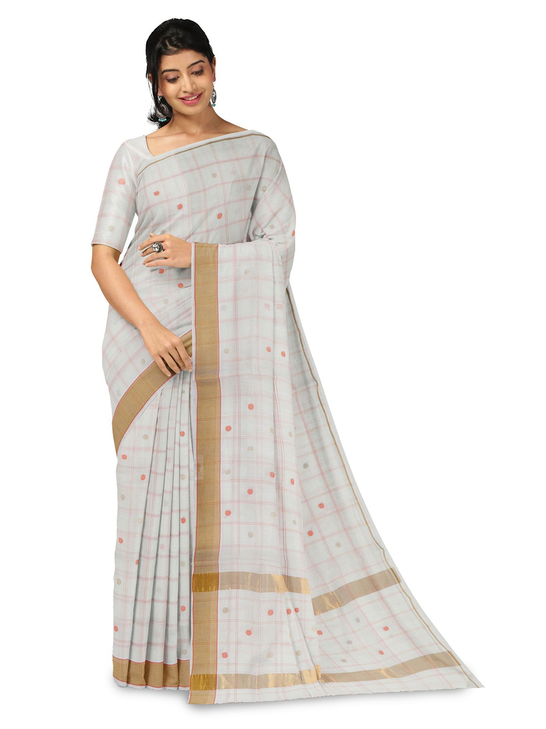 

APCO Woven Design Zari Pure Cotton Saree, Off white