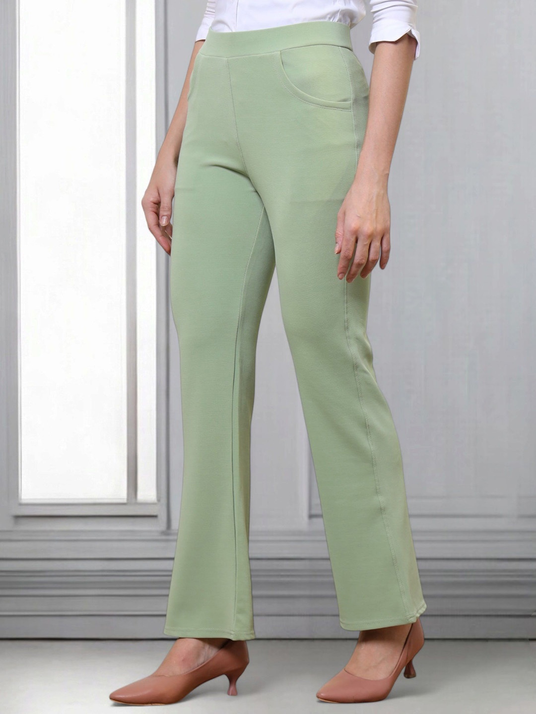 

All About You Formals Women Flared High-Rise Trousers, Turquoise blue