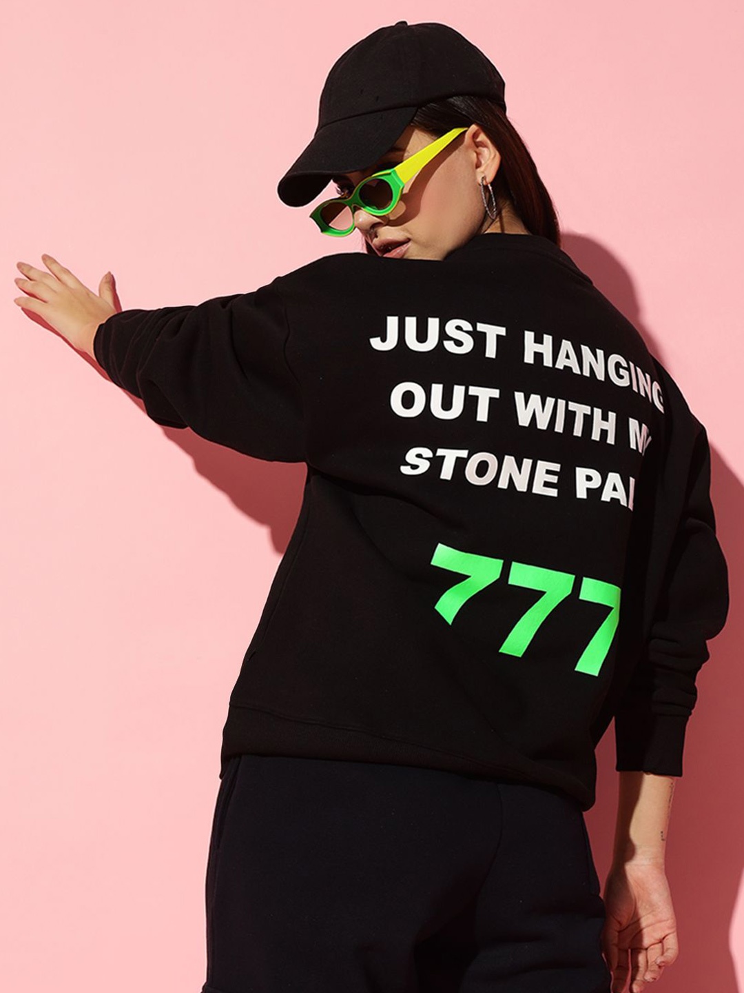 

GRIFFEL Women Typography Printed Sweatshirt, Black