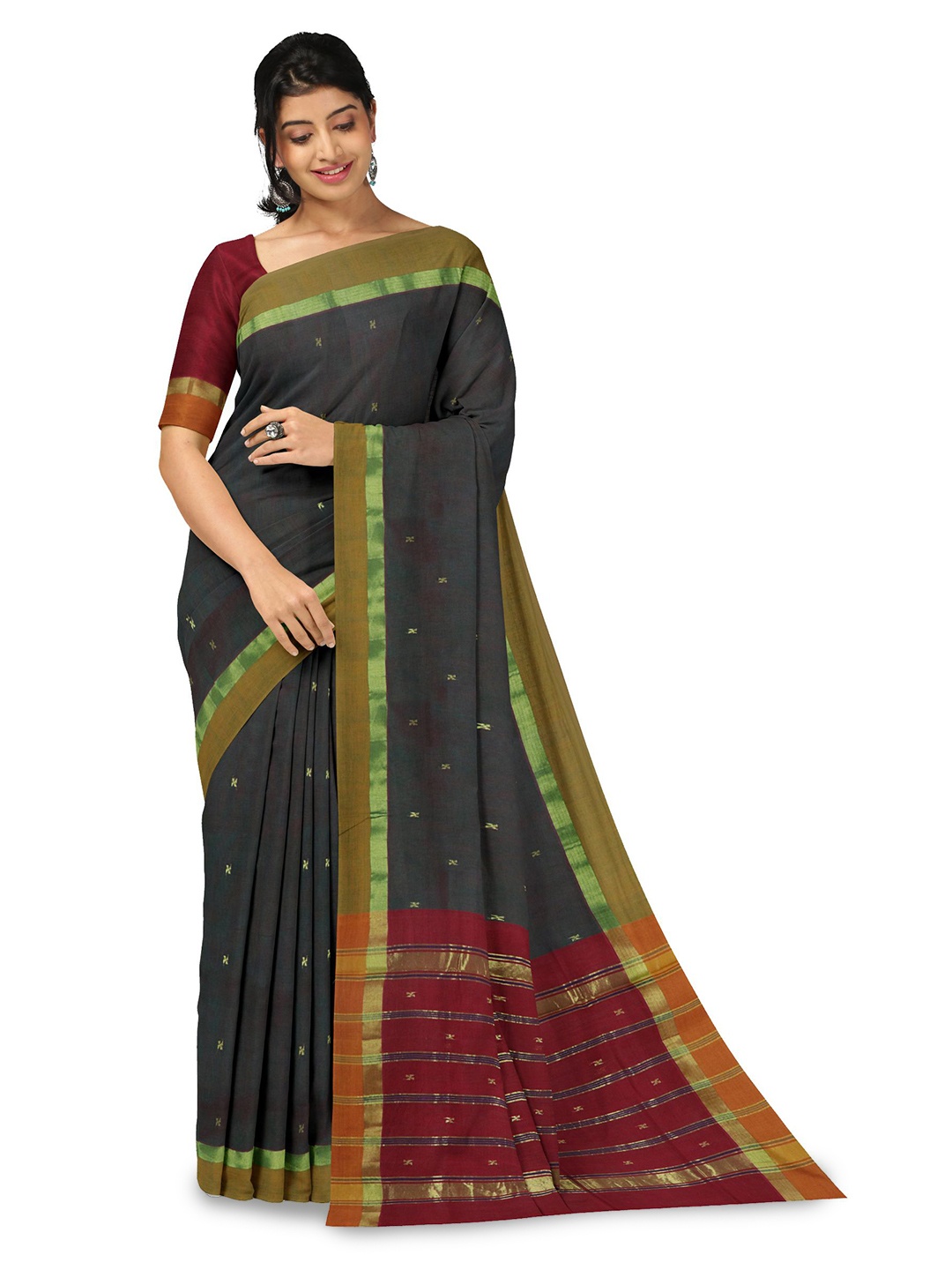 

APCO Ethnic Motifs Zari Pure Cotton Saree, Green