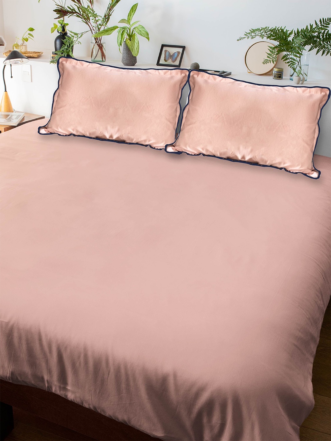 

10club Peach-Coloured Cotton Queen Bedsheet with 2 Pillow Covers 2.20 m X 2.50 m