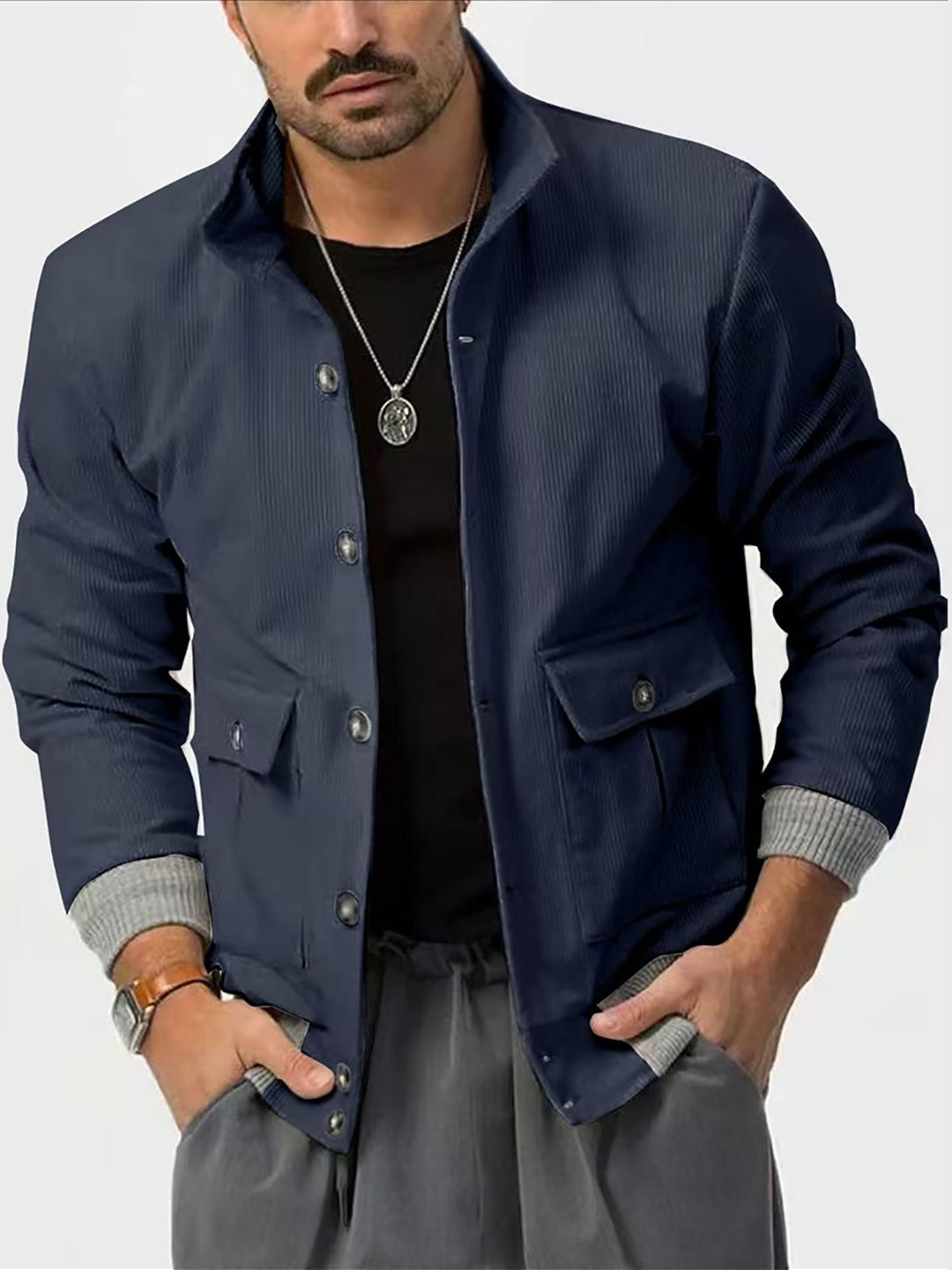 

StyleCast x Revolte Men Open Front Jacket, Navy blue