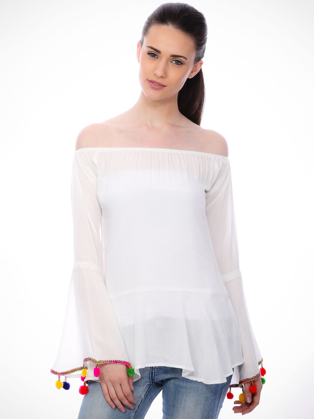 

BAESD Off-Shoulder Chiffon Top, White