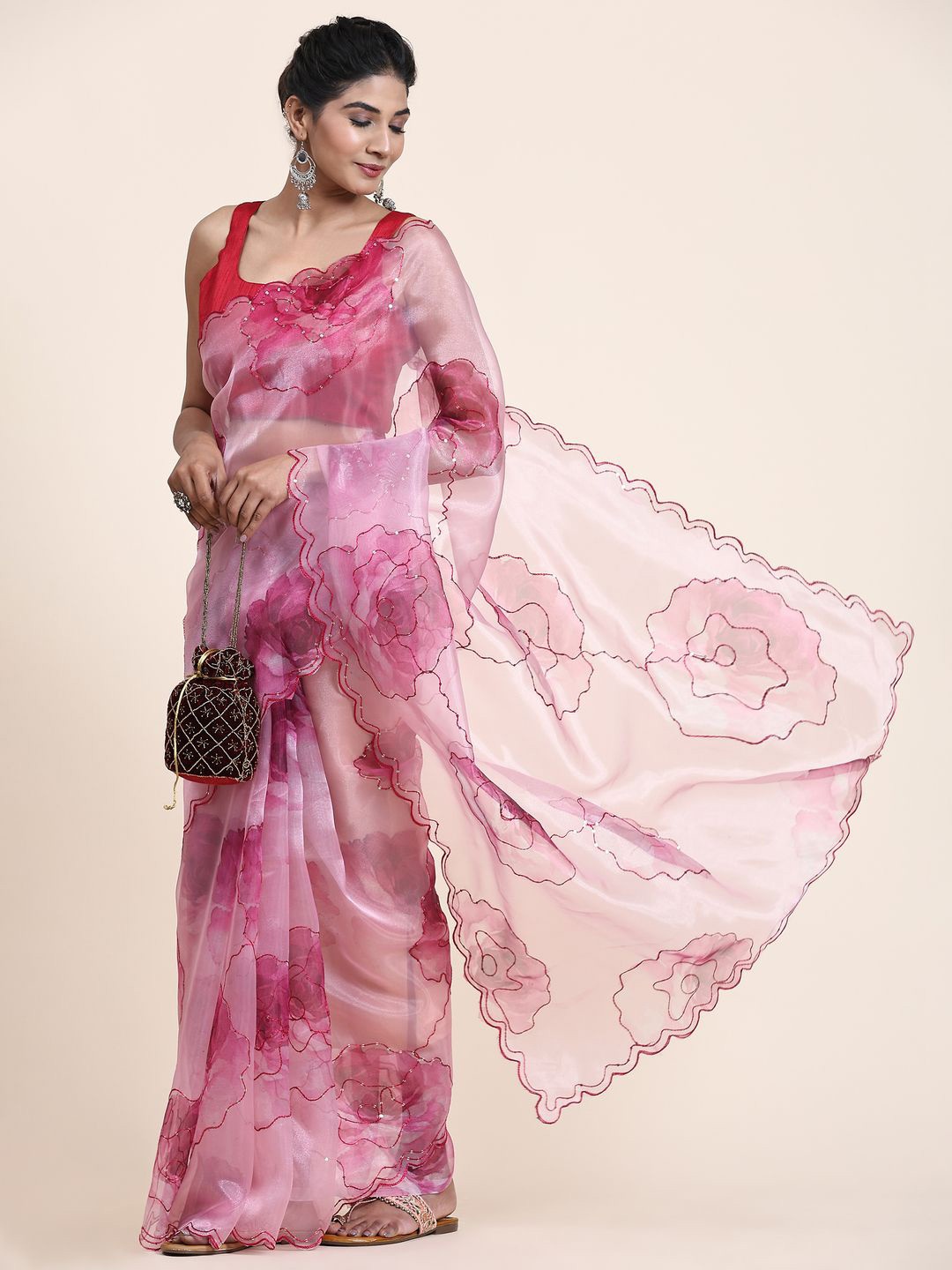 

Anouk Ethnic Motifs Sequinned Saree, Pink
