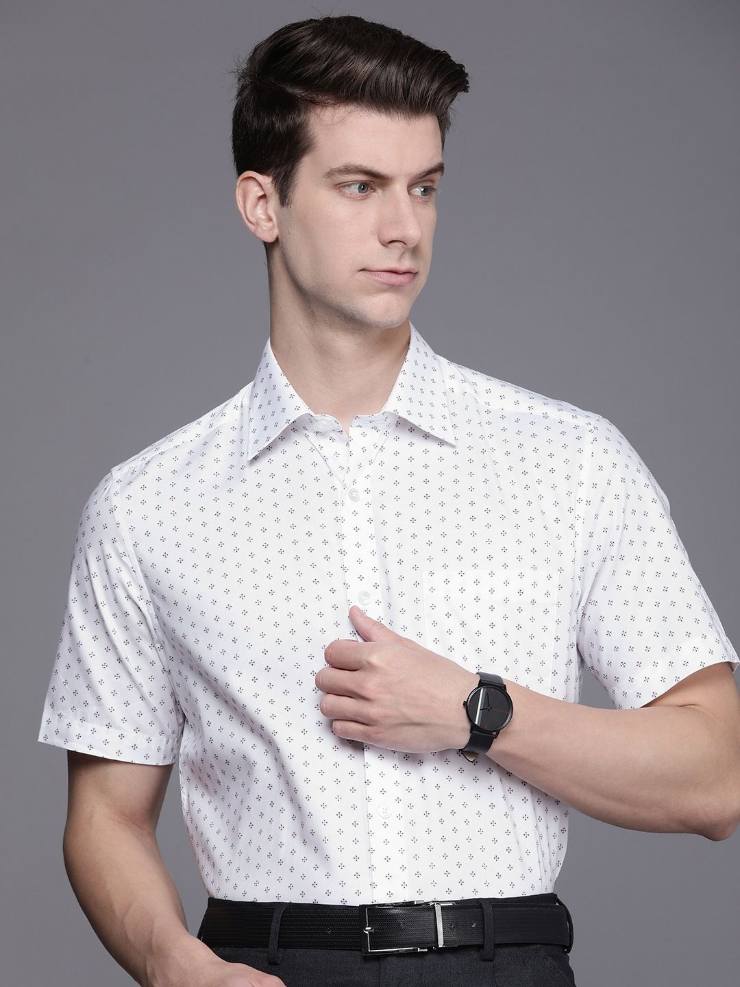

Louis Philippe Classic Fit Geometric Printed Pure Cotton Formal Shirt, White