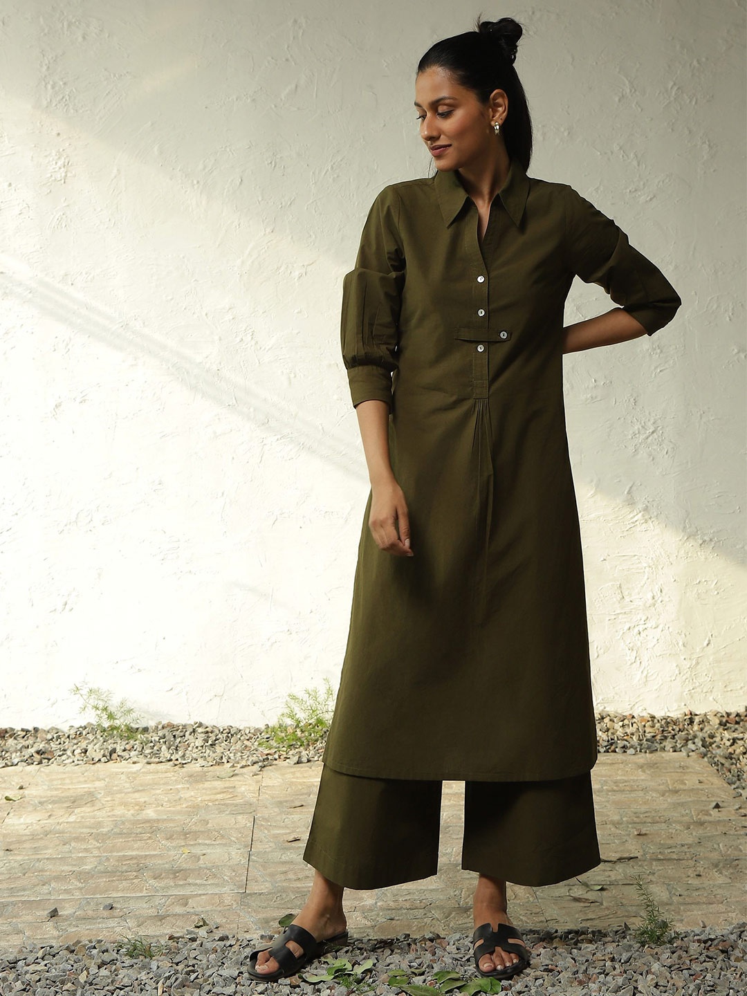

Canoopi Pure Cotton Top With Palazzo Co-Ords, Olive