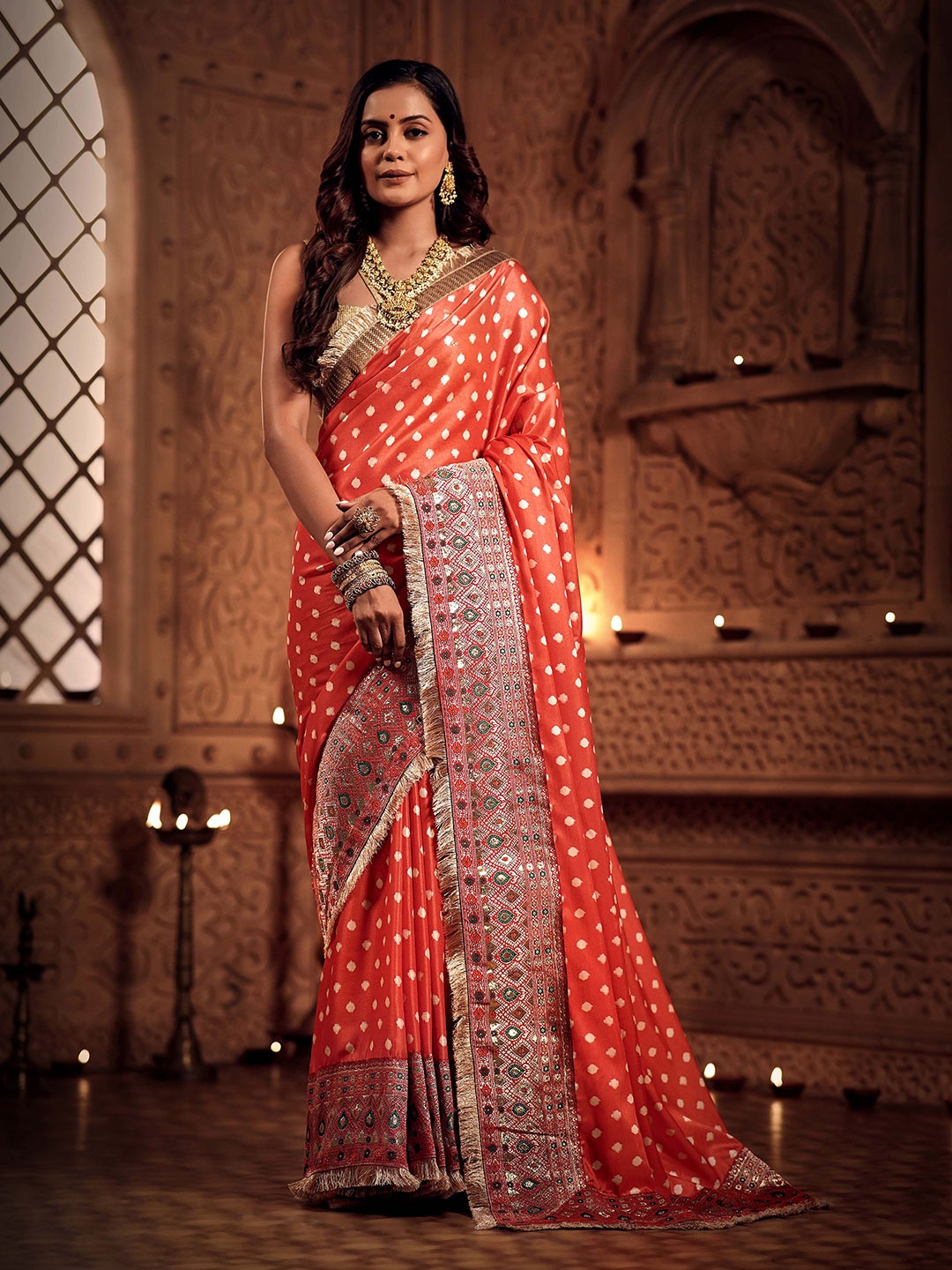 

House of Deepthi Zari Silk Blend Tussar Saree, Rust
