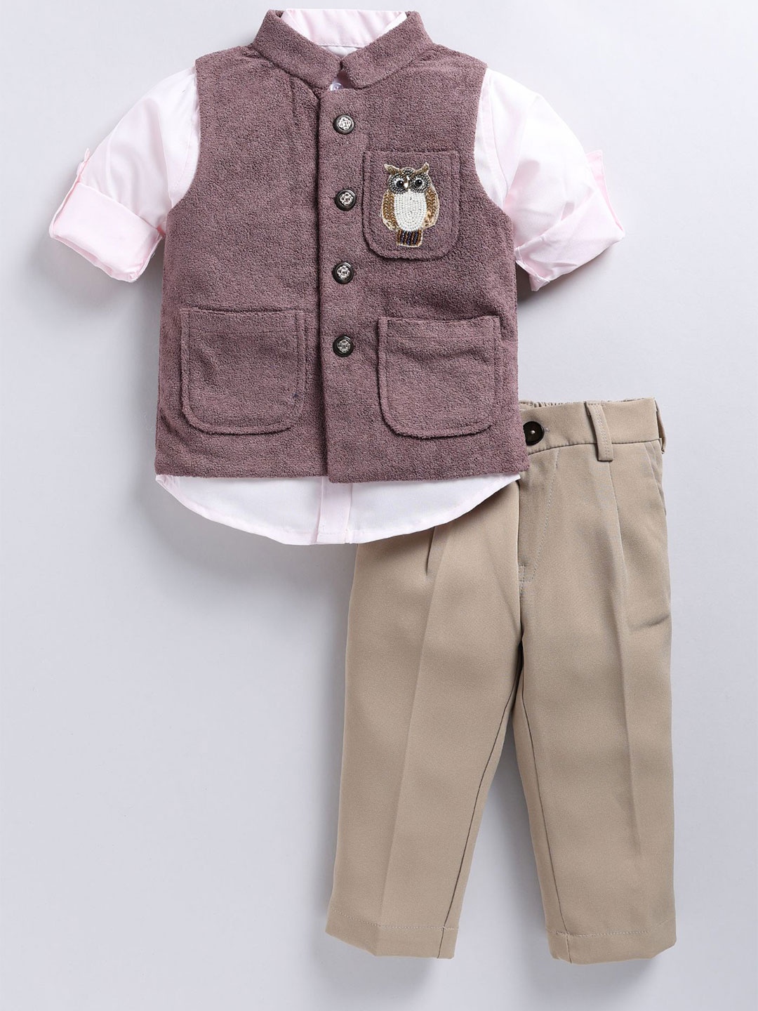 

LITTLE COLLARS Boys Shirt with Trousers, Brown