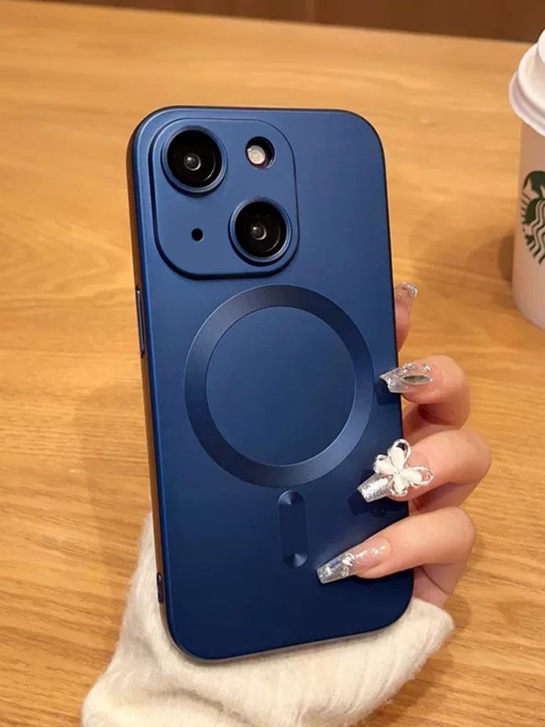 

Luxury Kase Solid Printed iPhone 14 Back Case Mobile Accessories, Navy blue