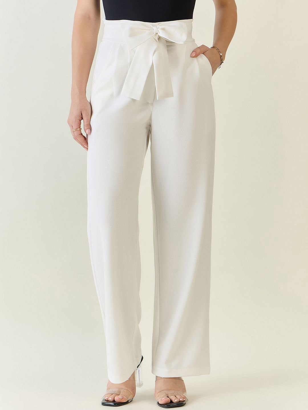 

aayu Women Relaxed High-Rise Trousers, White