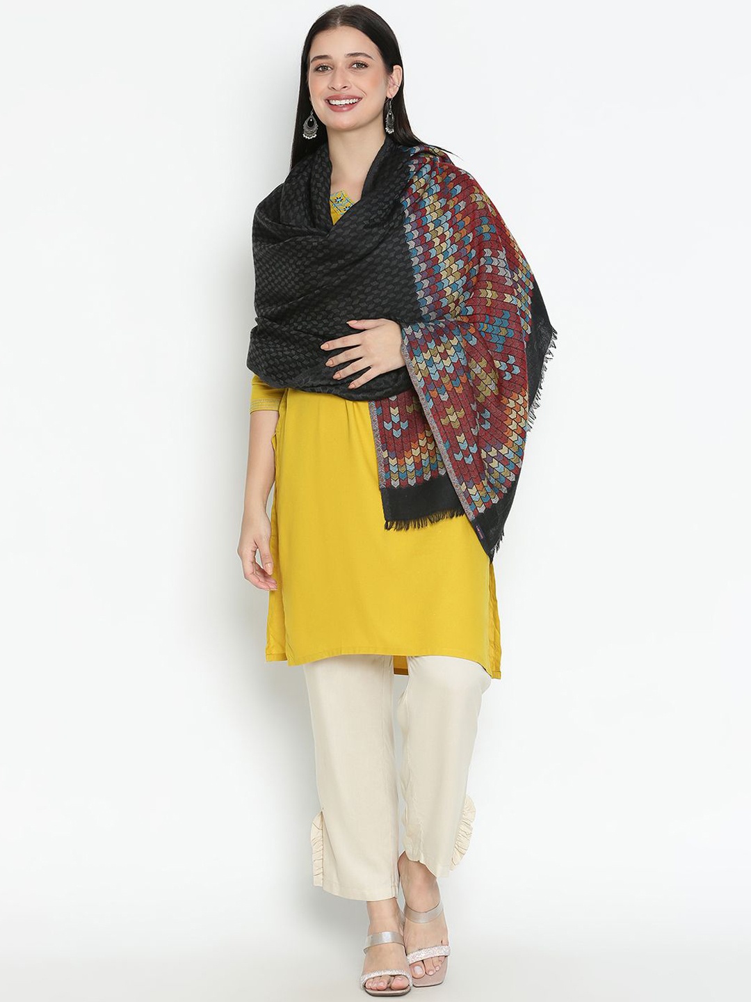 

Tiara Women Geometric Woven Design Shawl, Black