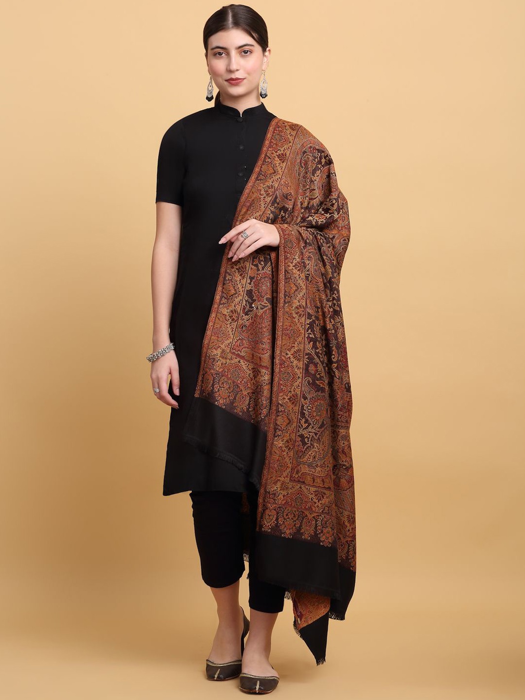 

KRAFT INDIA Women Paisley Printed Shawl, Black