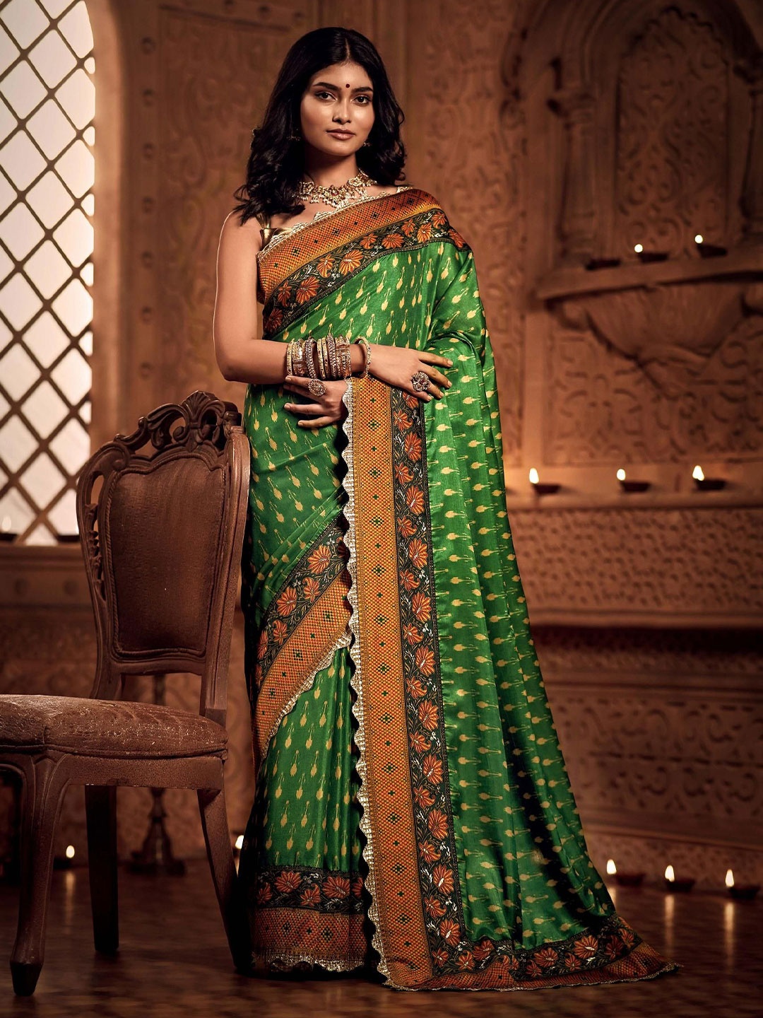 

House of Deepthi Woven Design Zari Silk Blend Tussar Saree, Green