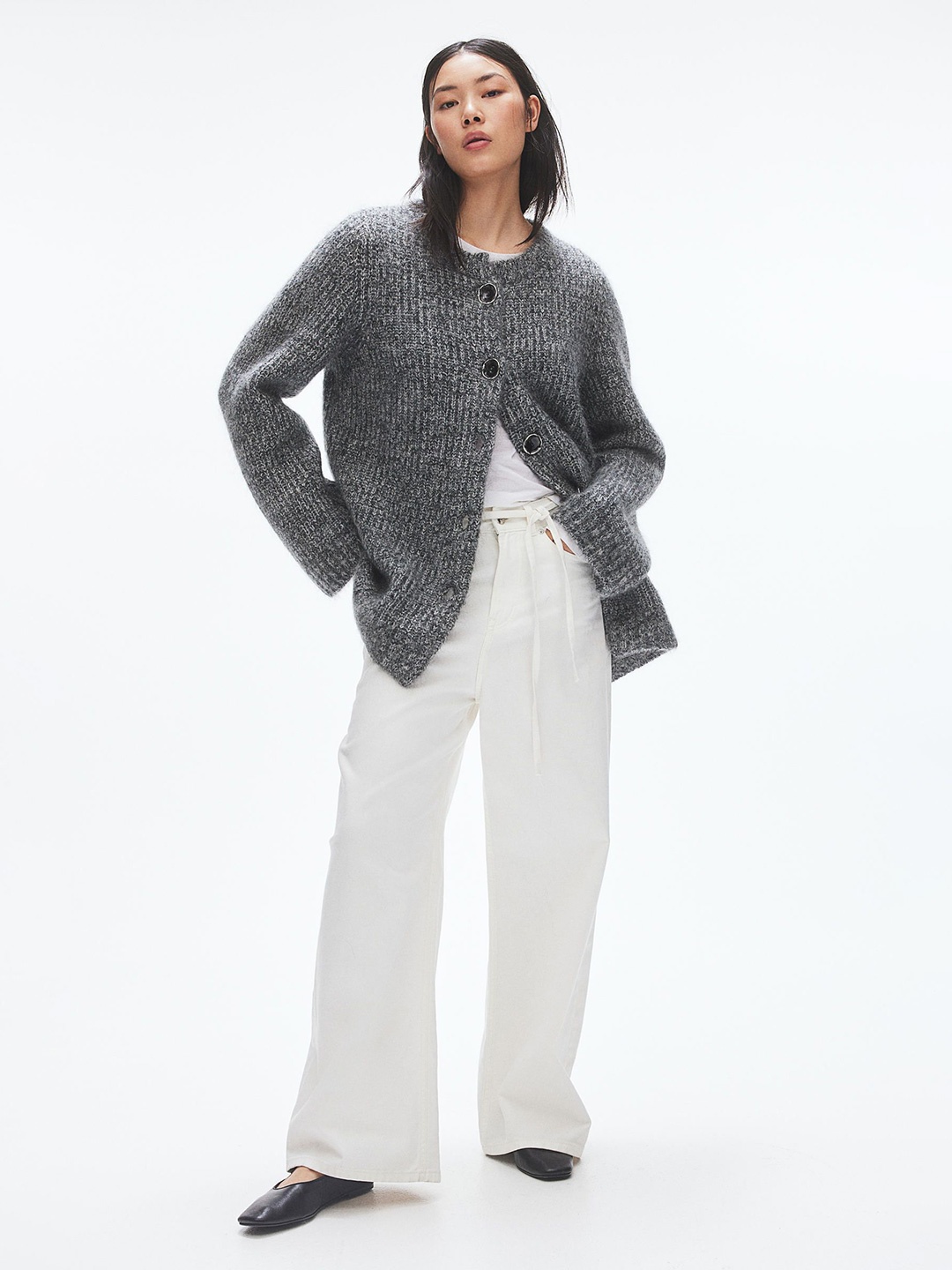 

H&M Mohair-Blend Cardigan, Grey
