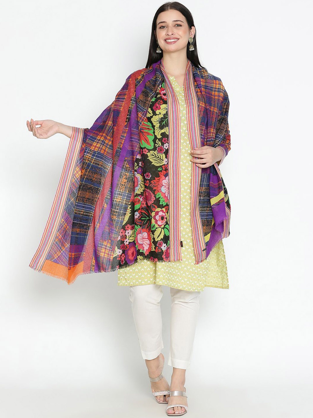 

Tiara Women Checked Printed Shawl, Purple