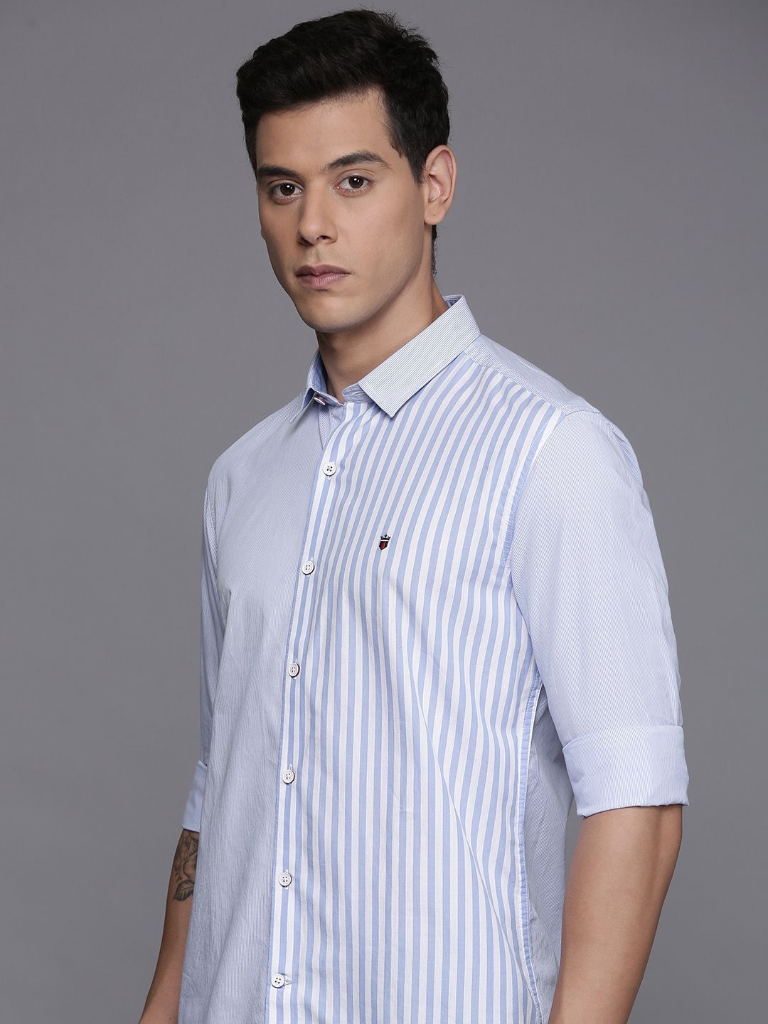 

Louis Philippe Sport Cotton Super Slim Fit Opaque Striped Casual Shirt, Blue