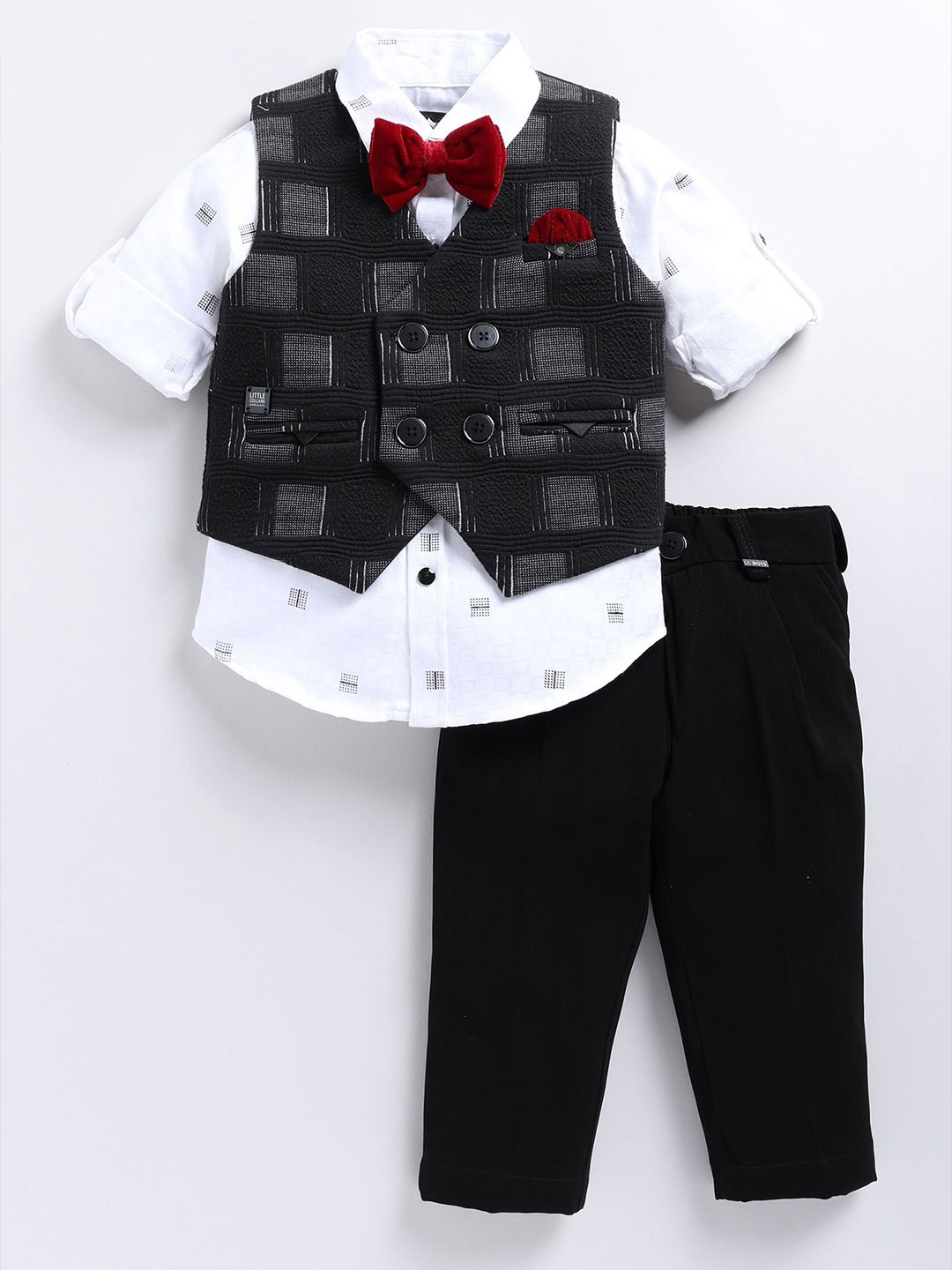 

LITTLE COLLARS Boys Checked Shirt with Trousers, Black