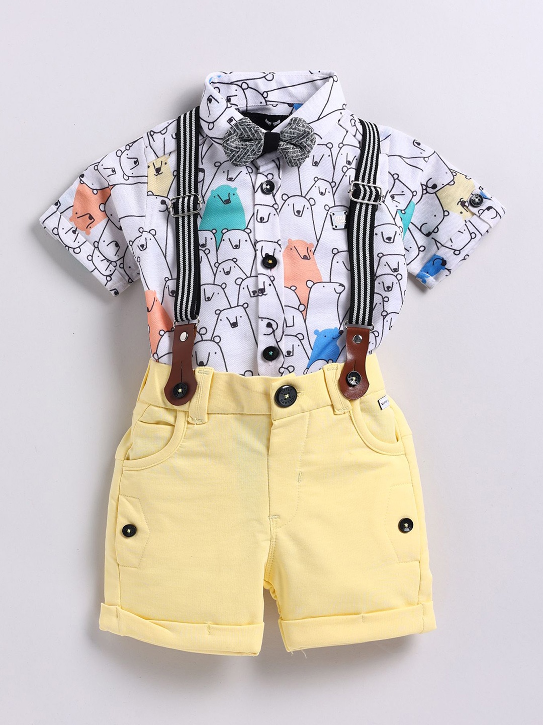 

LITTLE COLLARS Boys Printed Shirt with Shorts, Yellow