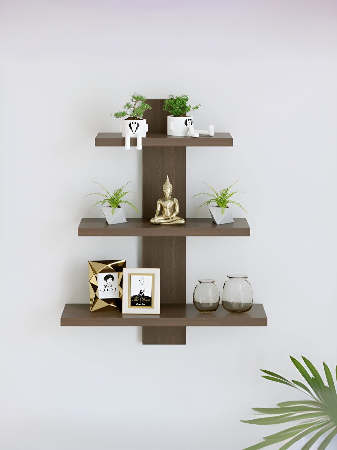 

USHA SHRIRAM Brown Wood Wall Mounted Wall Shelf