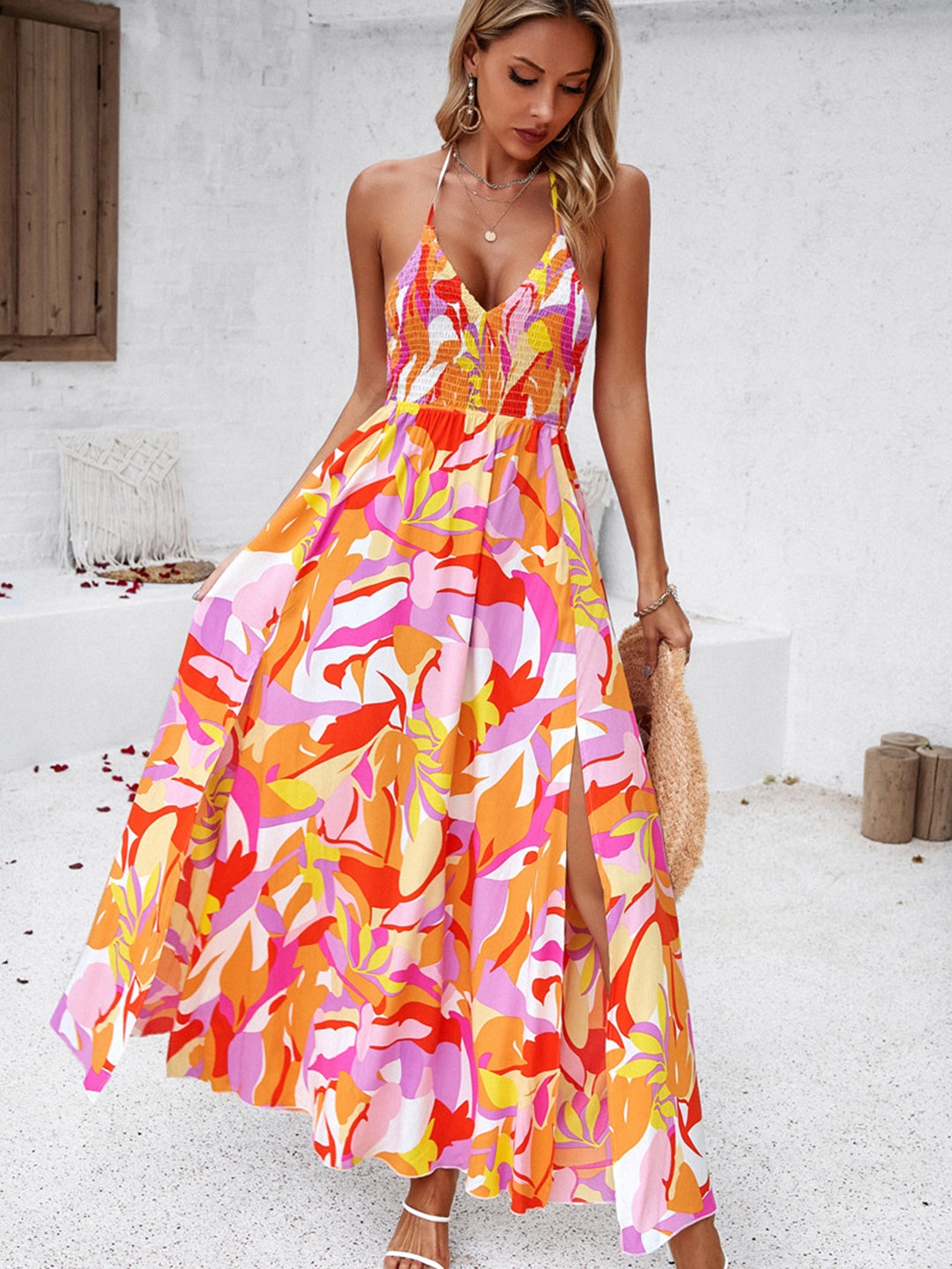 

Mast & Harbour White Shoulder Straps Print Maxi Dress