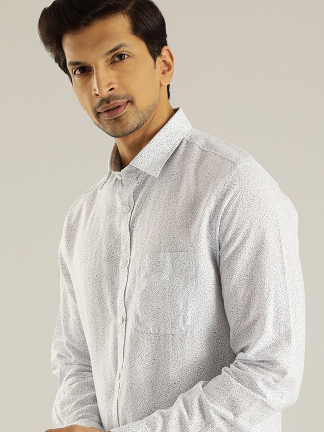 

Indian Terrain Micro Ditsy Printed Linen Cotton Casual Shirt, White