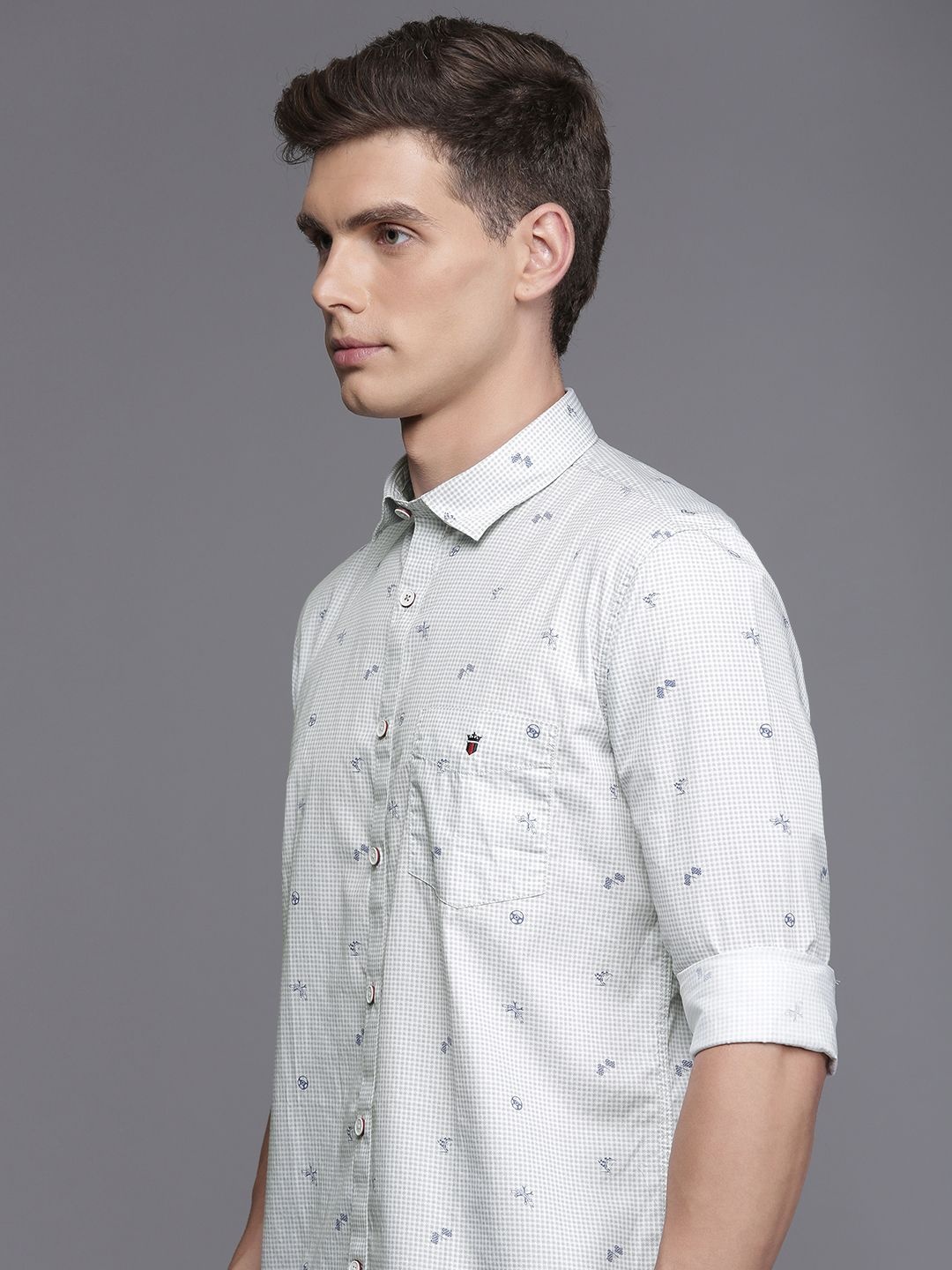 

Louis Philippe Sport Pure Cotton Super Slim Fit Checked & Printed Casual Shirt, White