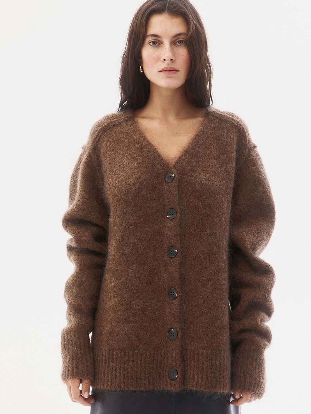 

H&M Women Mohair-Blend Cardigan, Brown