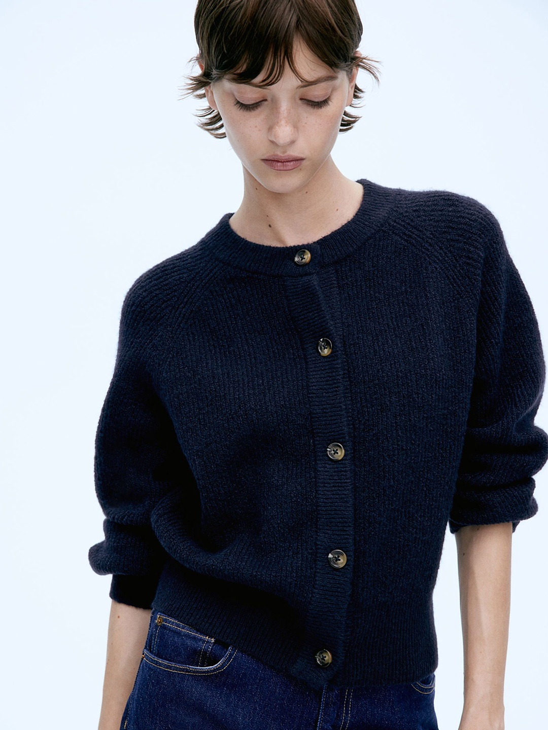 

H&M Rib-Knit Cardigan, Blue