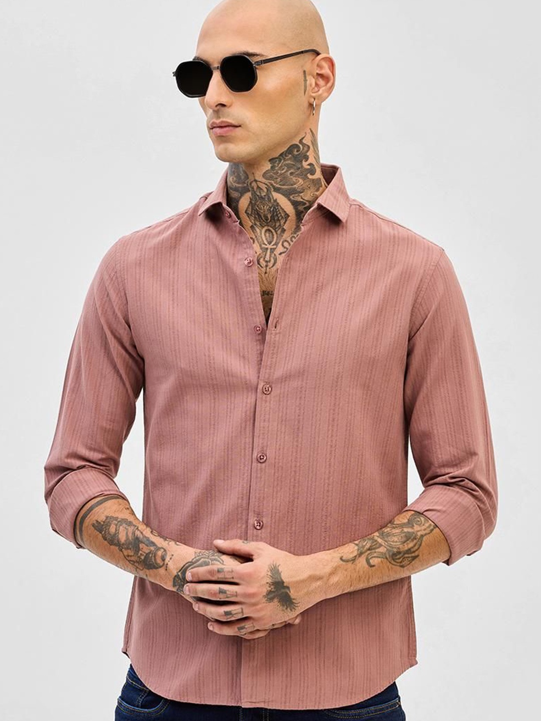 

Snitch Men Smart Slim Fit Striped Casual Shirt, Mauve