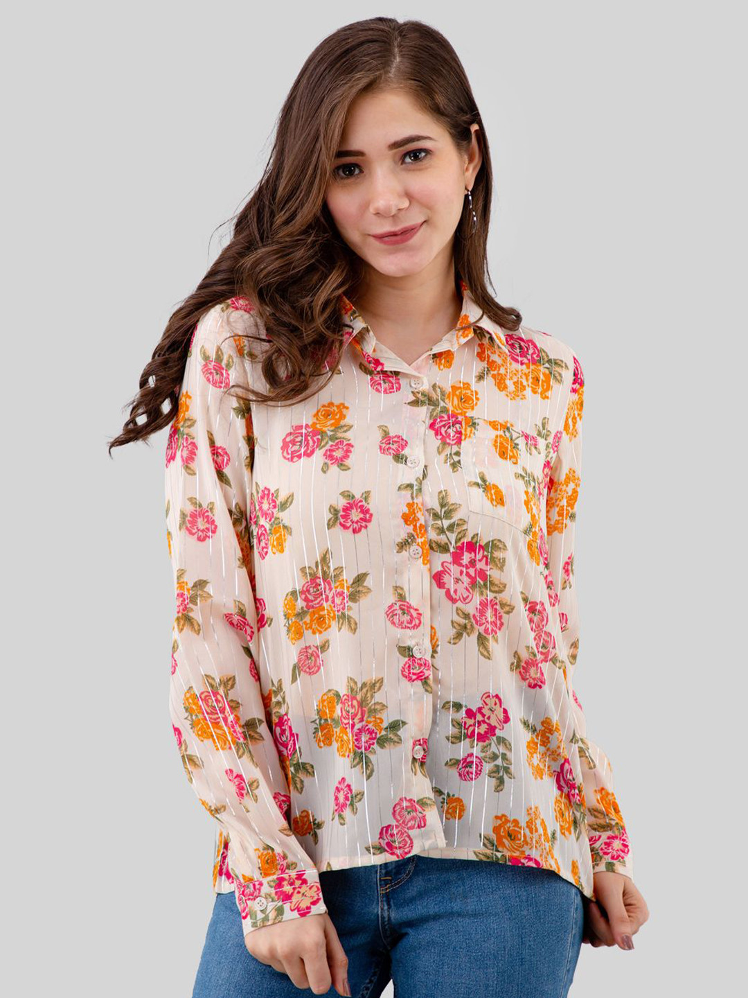 

all about you Women Floral Printed Shirt Style Top, White