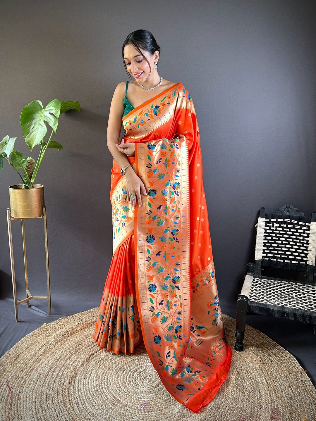 

Mitera Woven Design Zari Paithani Saree, Orange