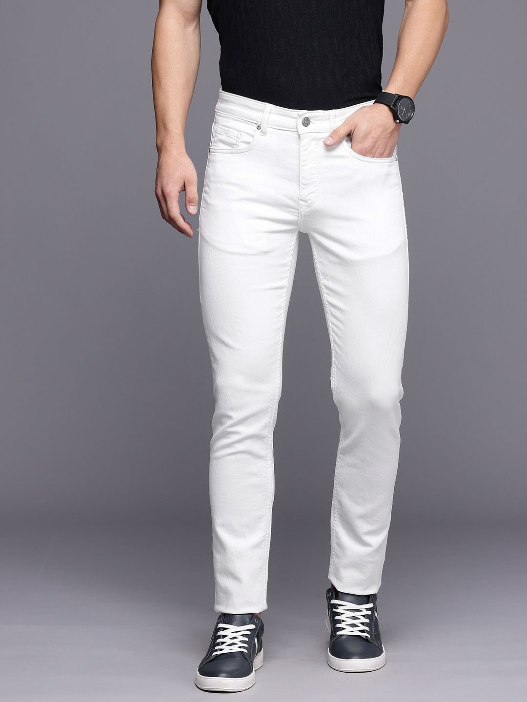 

Louis Philippe Jeans Men Slim Fit Matt Low-Rise Stretchable Jeans, White