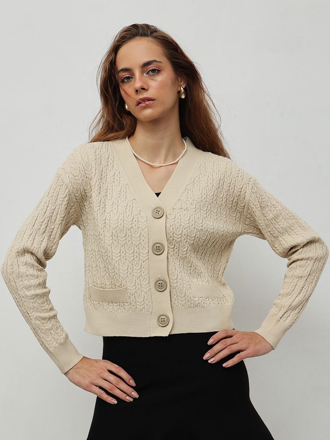 

STREET 9 Women Cable Knit Cardigan, Beige