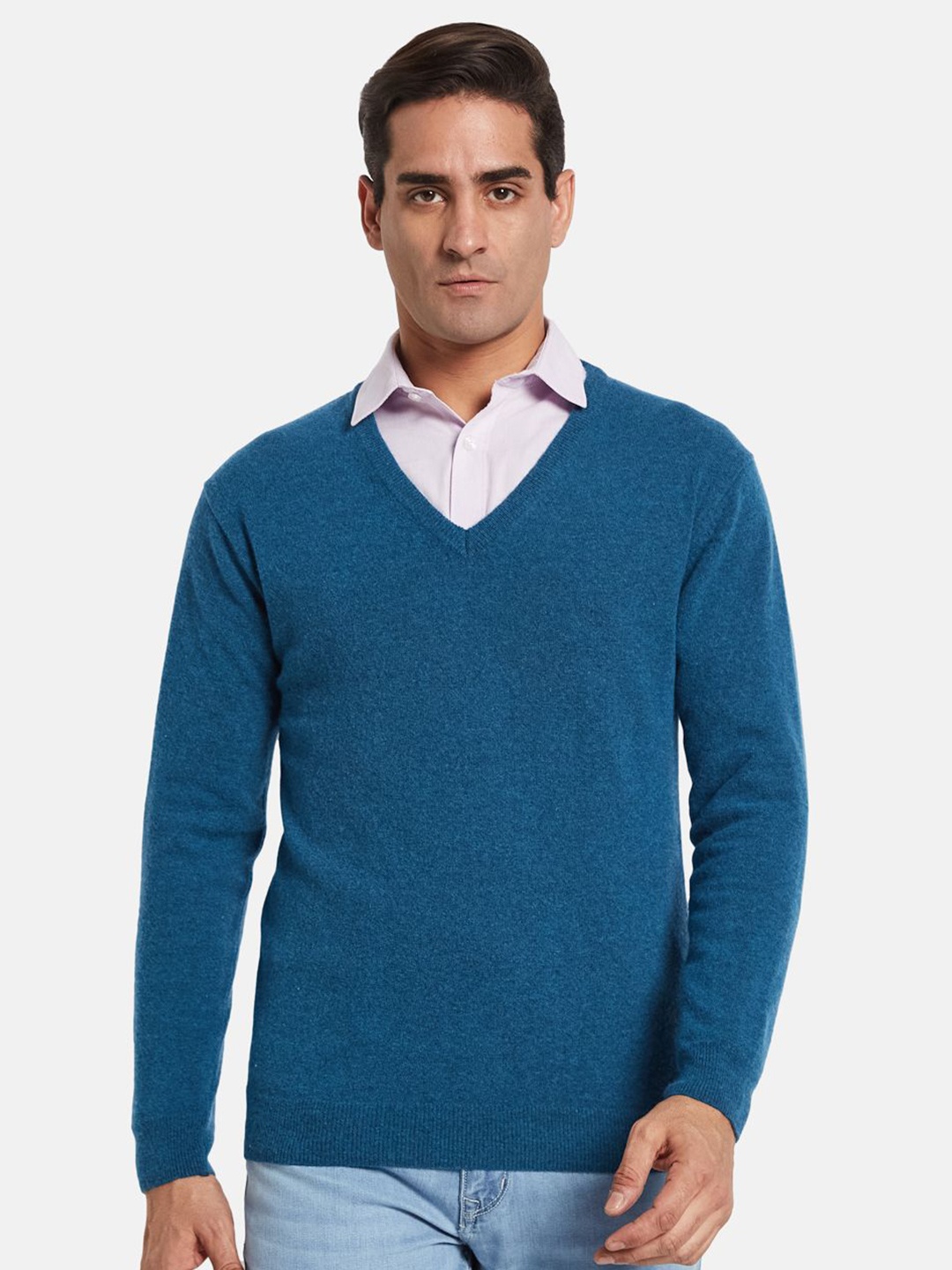 

METTLE Men Woollen Pullover, Blue