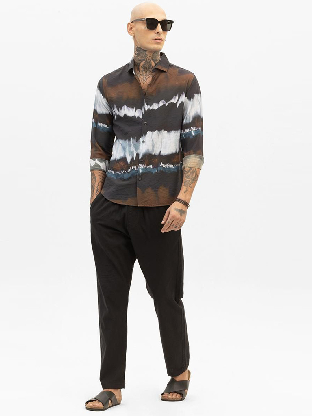 

Snitch Men Smart Slim Fit Opaque Printed Casual Shirt, Charcoal