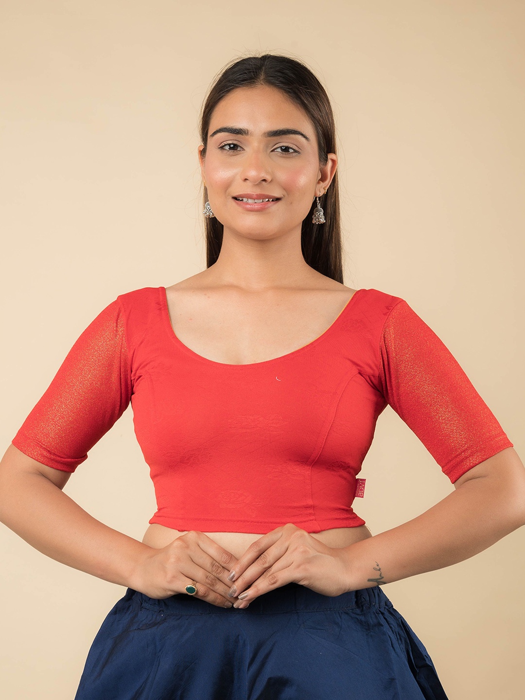 

Bindigasm's Advi Self Design Stretchable Saree Blouse, Red