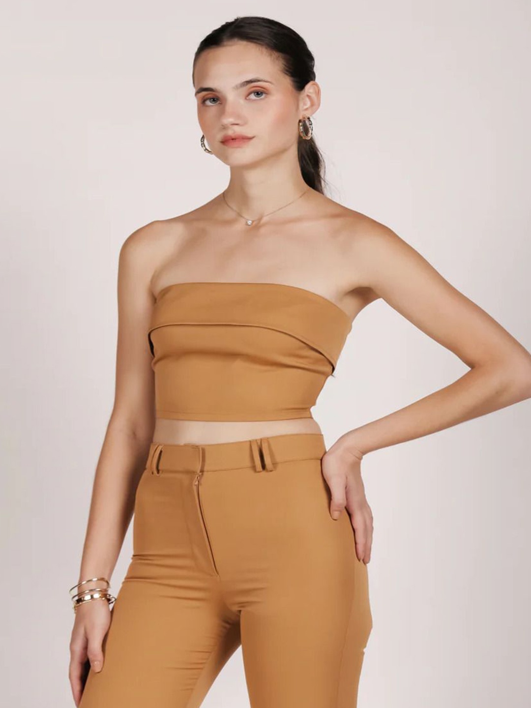 

Dressy Daiquiri Women Strapless Crop Tube Top, Brown