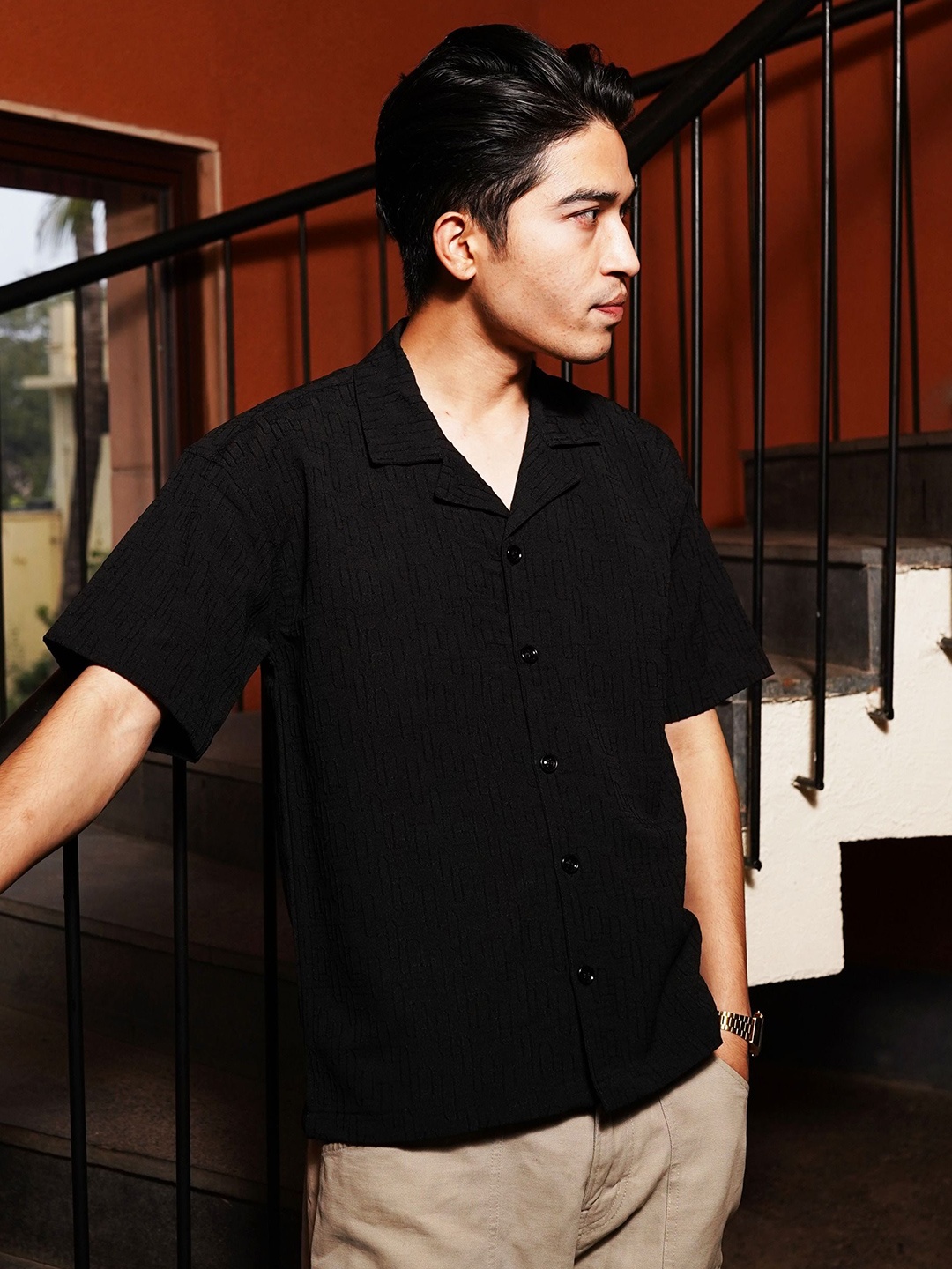 

Big Bunny Men Custom Opaque Casual Shirt, Black