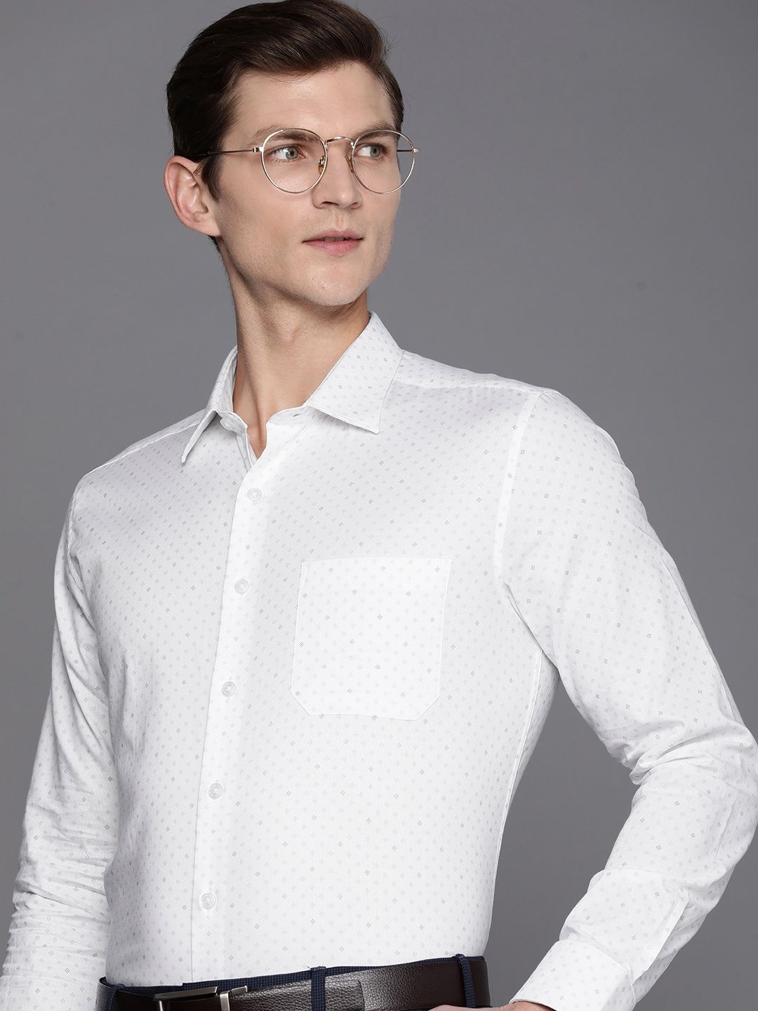 

Louis Philippe Slim Fit Geometric Printed Pure Cotton Formal Shirt, White