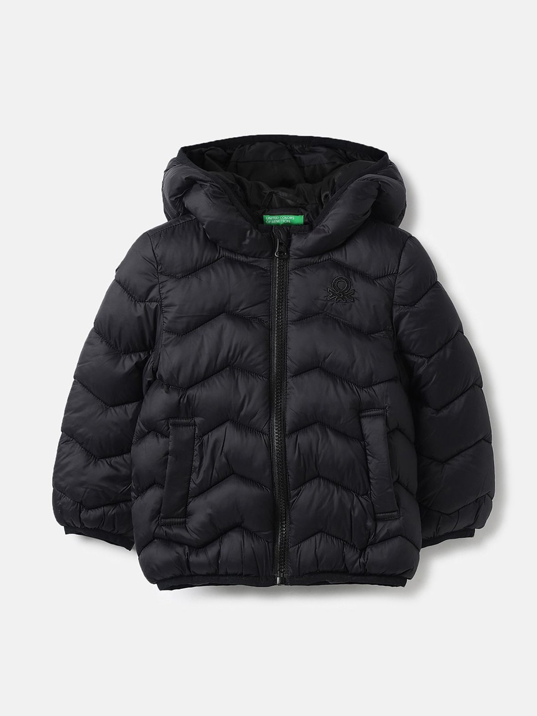 

United Colors of Benetton Boys Striped Puffer Jacket, Black