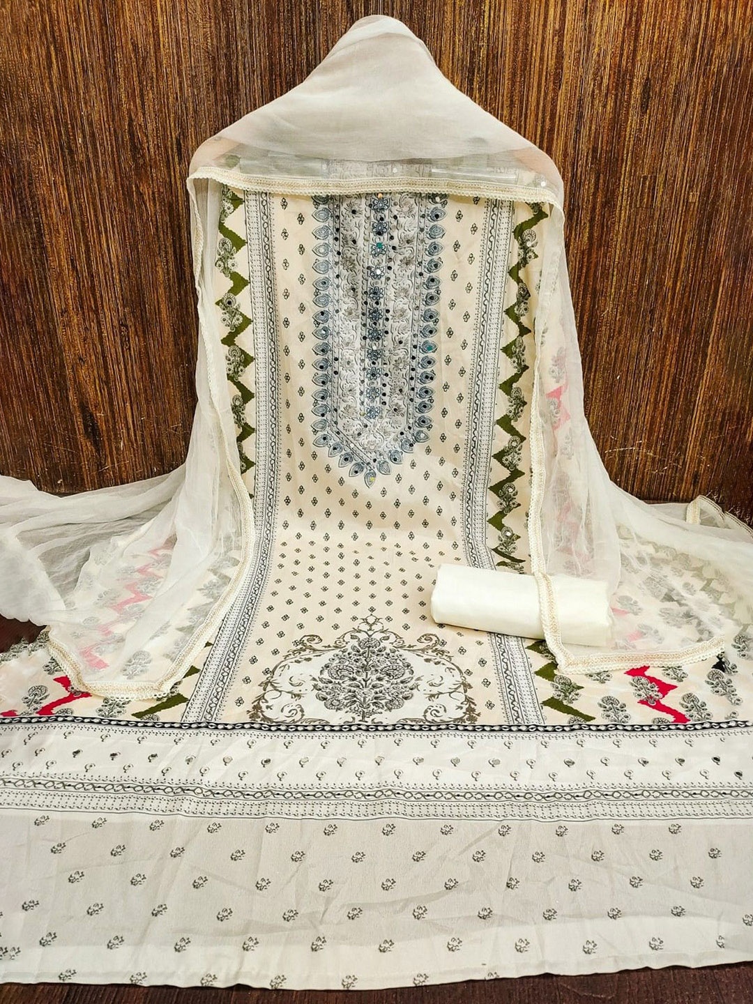 

mimi design Unstitched Dress Material, White