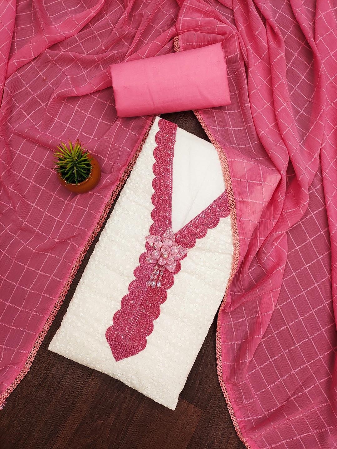 

ZEEPKART Unstitched Dress Material, Pink