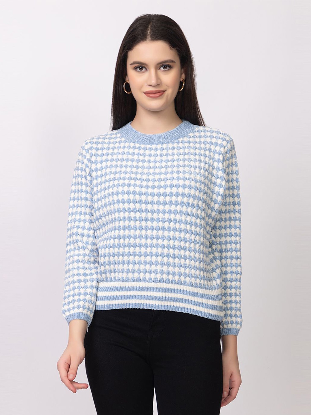 

Lory Women Printed Winter Woollen Pullover, Blue