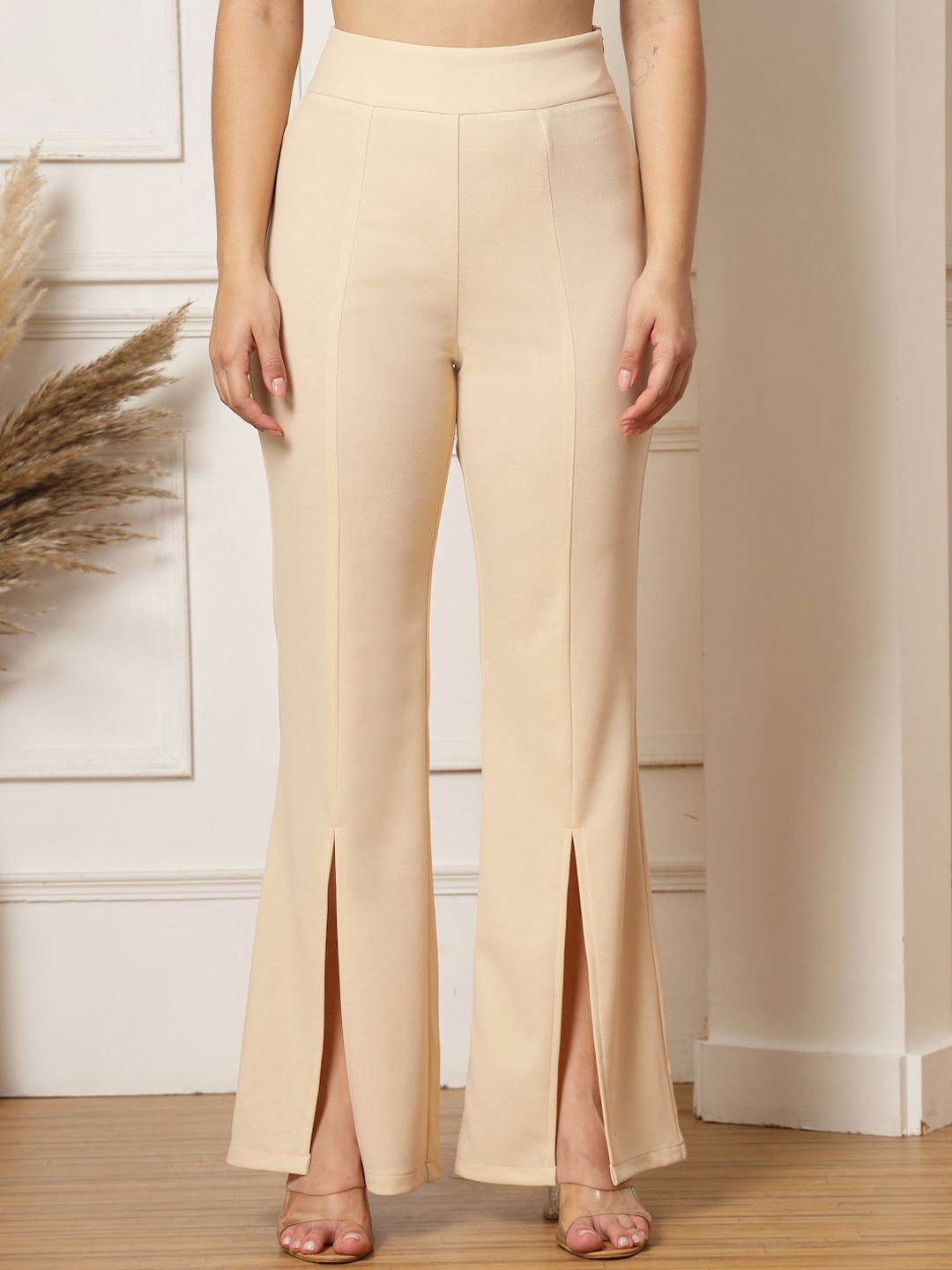 

aayu Women Relaxed High-Rise Trousers, Cream