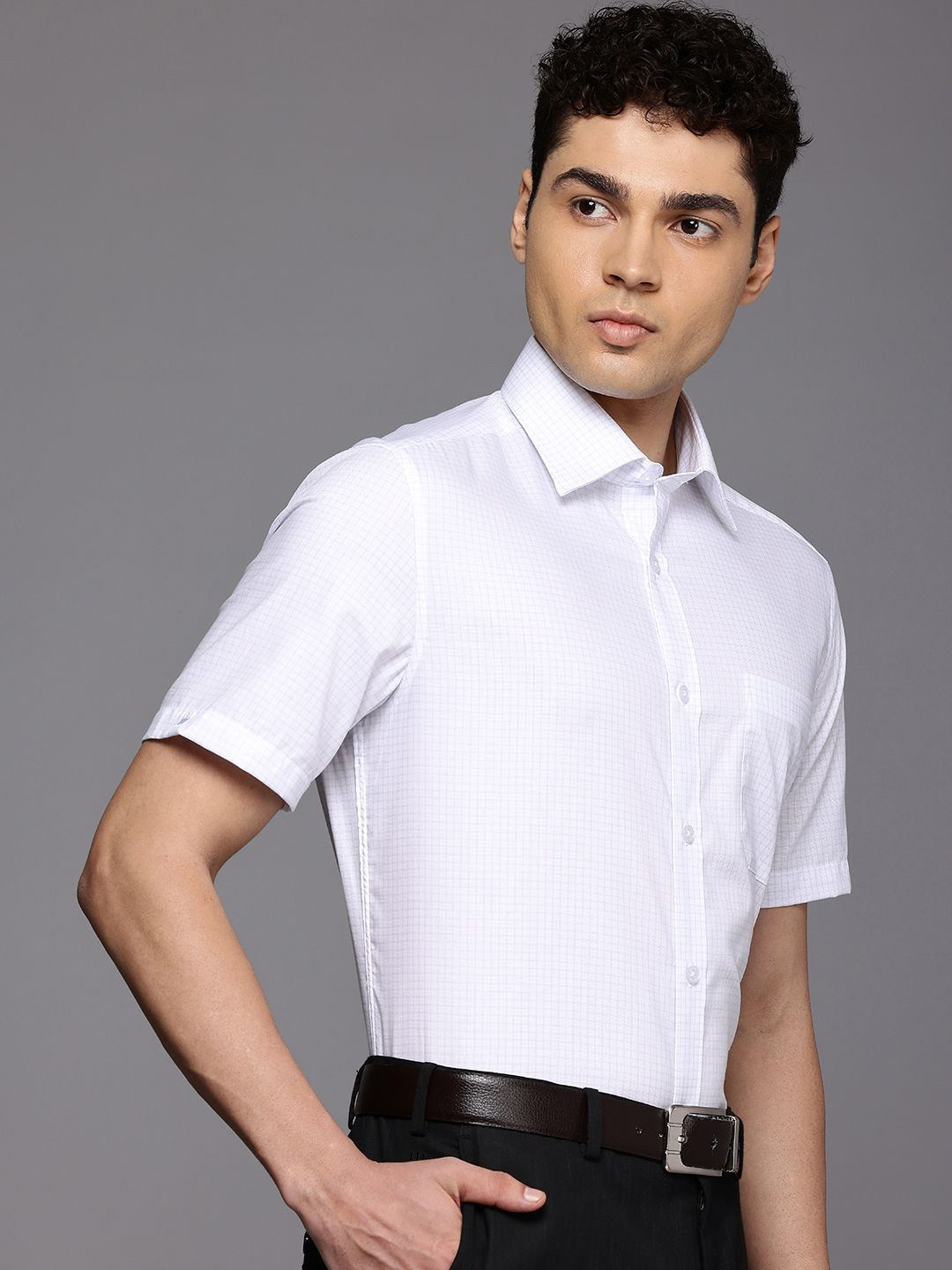 

Louis Philippe Classic Fit Micro Checked Opaque Pure Cotton Formal Shirt, White