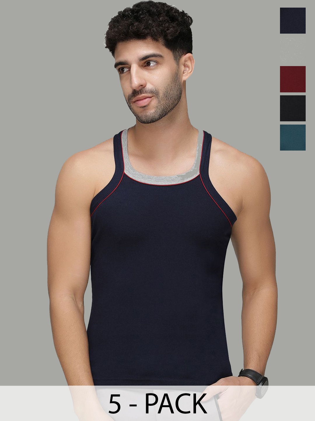 

AMUL COMFY Pack O 5 Pure Cotton Gym Vest AC-VE-GVESTDF-MULTI-XS-5PC, Black