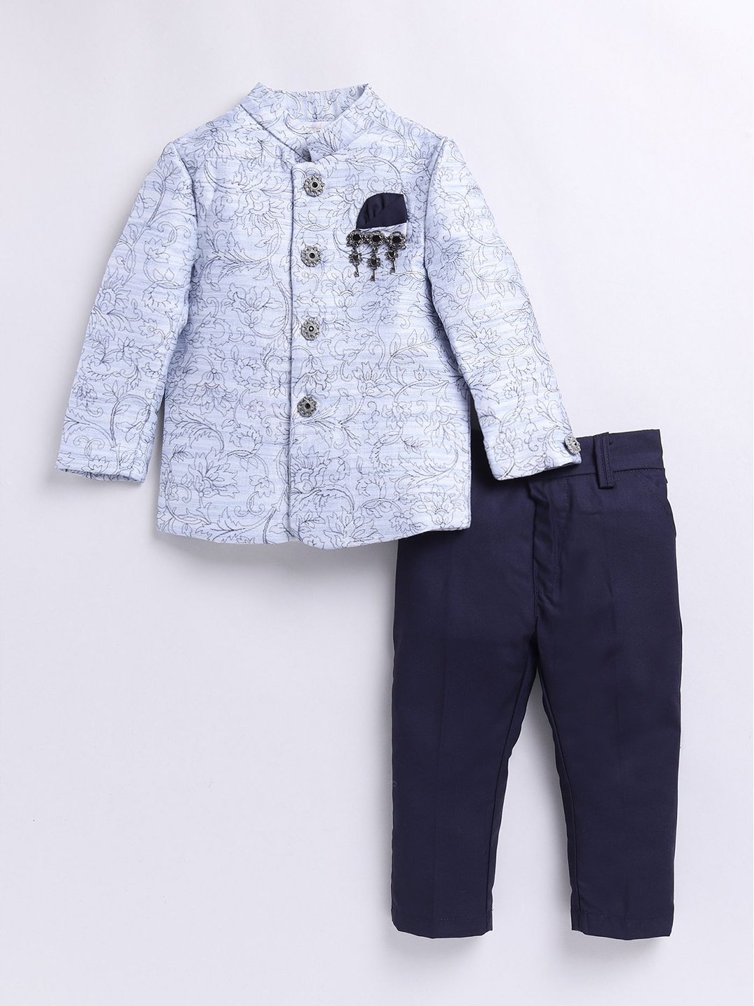 

Little Collars Embroidered Bandhgala Suit Set, Blue