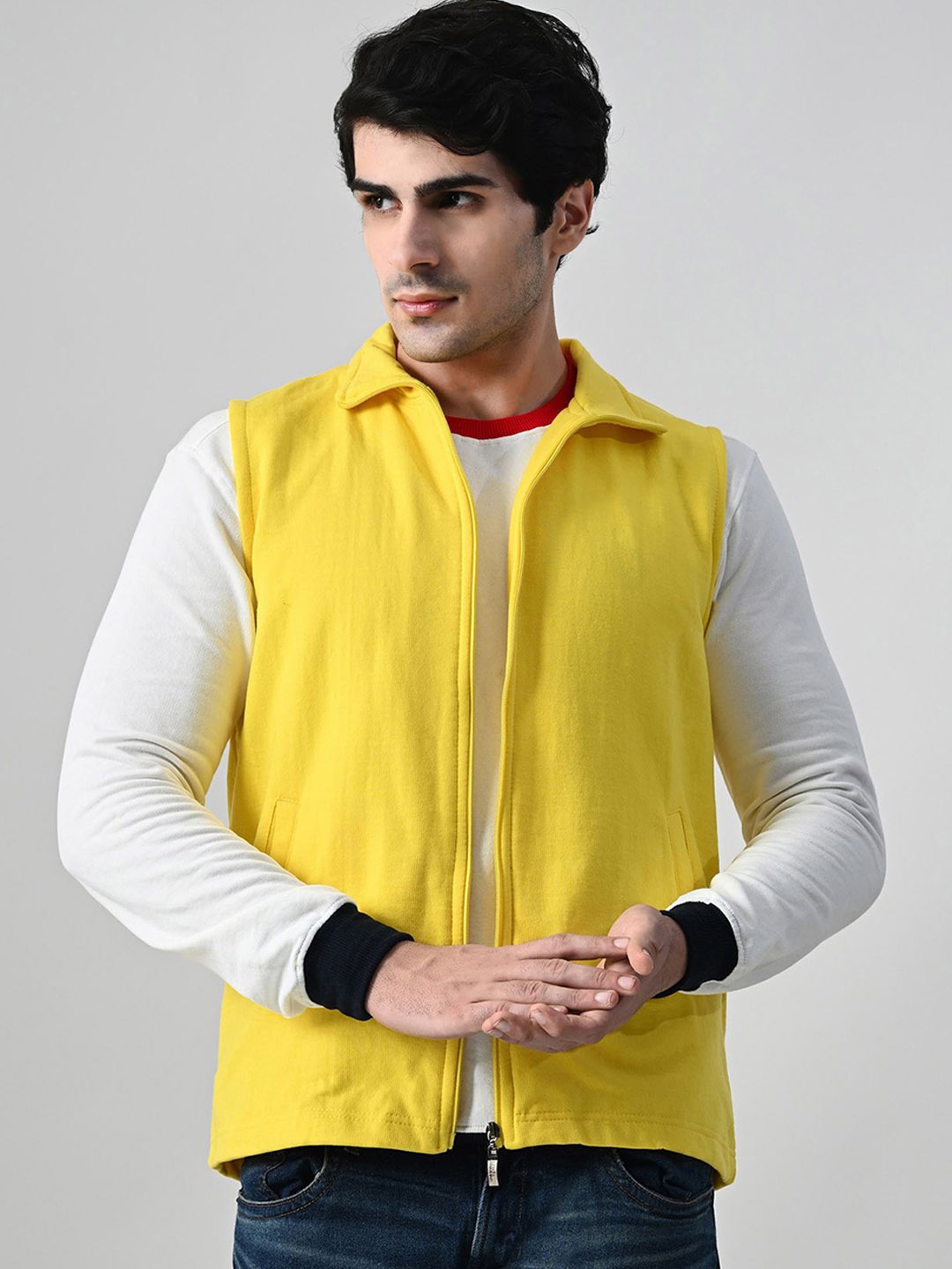 

BAESD Men Fleece Lightweight Open Front Jacket, Yellow